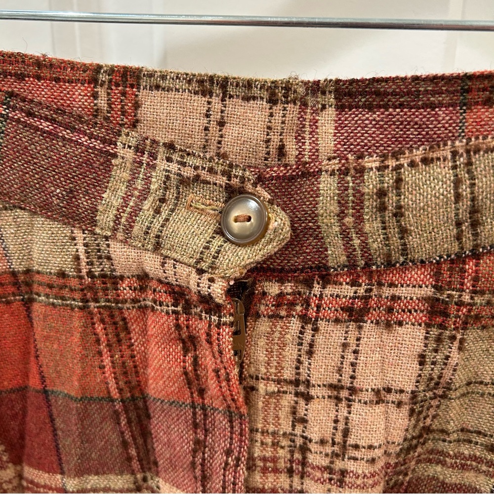 Vintage Wool Boucle Plaid Pleated A-Line Skirt Brown Burnt Orange XS - Picture 7 of 11